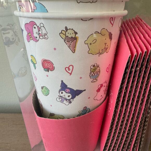 Hello Kitty & Friends Sanrio Hot Cups Set of 10 Cups with Lids Sleeves Hearts - Picture 9 of 12